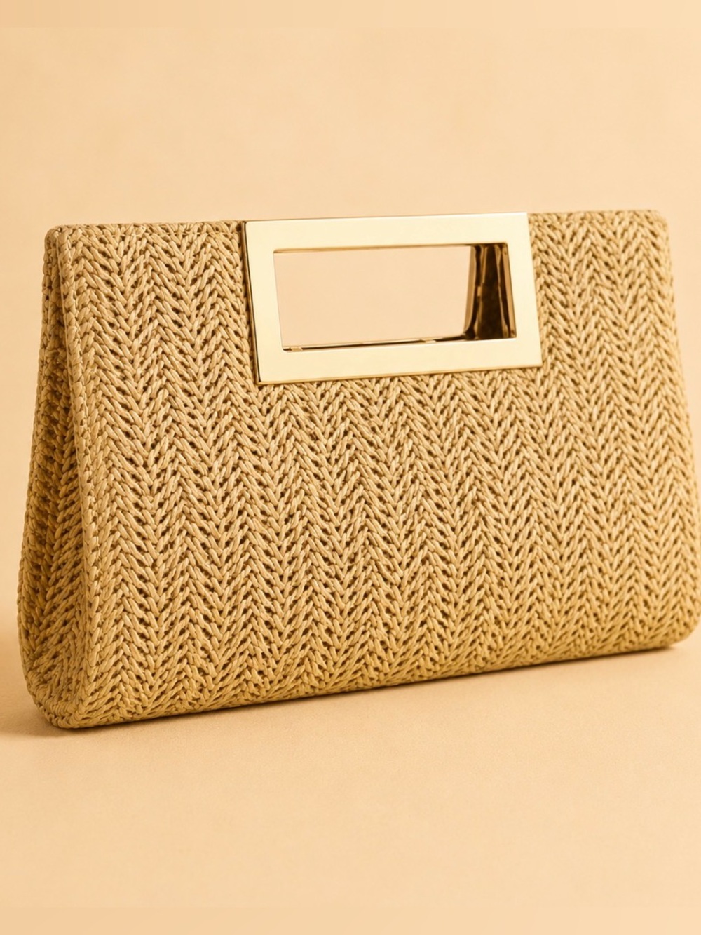 Woven Straw Rectangular Clutch in Natural Tan